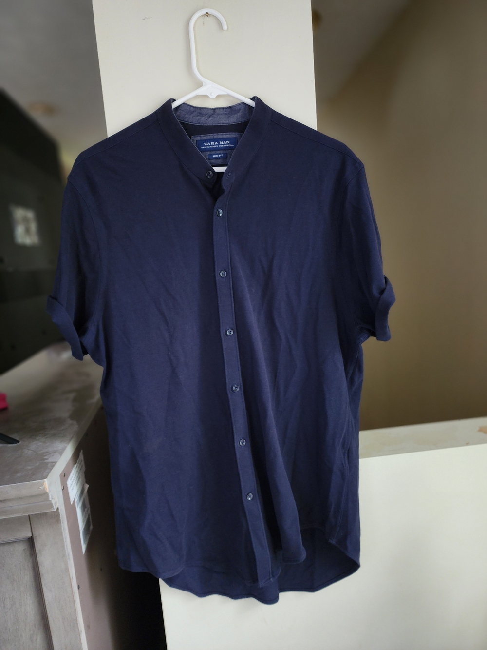 Zara Men Navy Short-Sleeve Button-Down Shirt XL